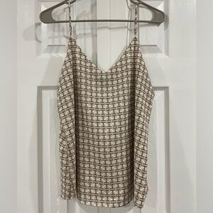 Ann Taylor Adjustable V-Neck Camisole Shell Top, Beige Black Print, Medium